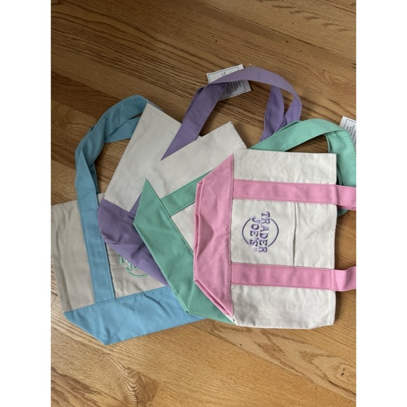 Trader Joe'S Other - Trader Joe's Mini Pastel Canvas Tote Bag Set Of 4 Pink Blue Green Purple New